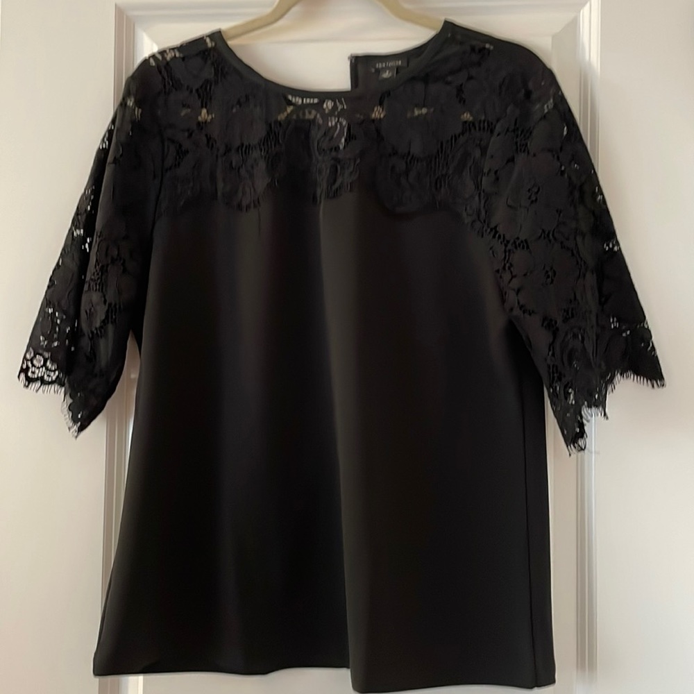 Ann Taylor black lace yoke top